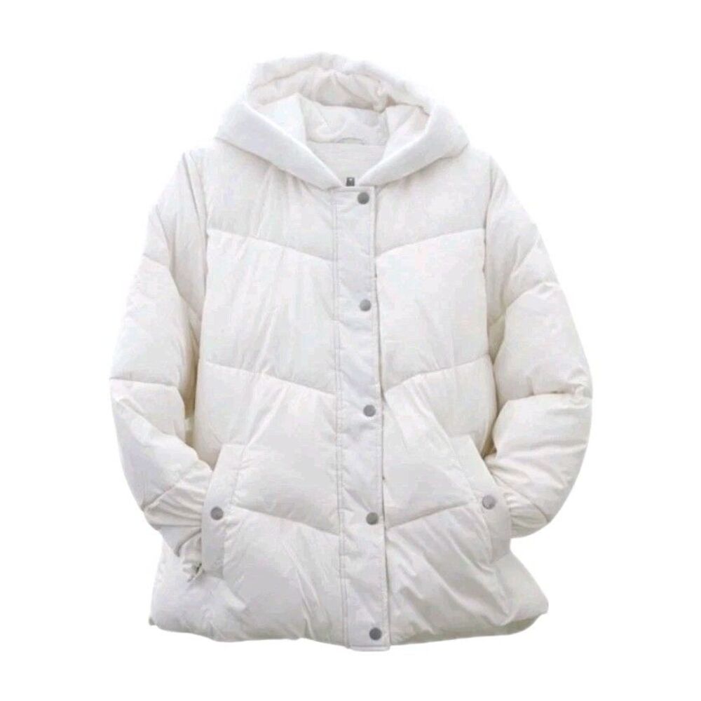 32 Degrees Women’s XXL Quilted Puffer Jacket Hooded w/ Plush Lining White Petal